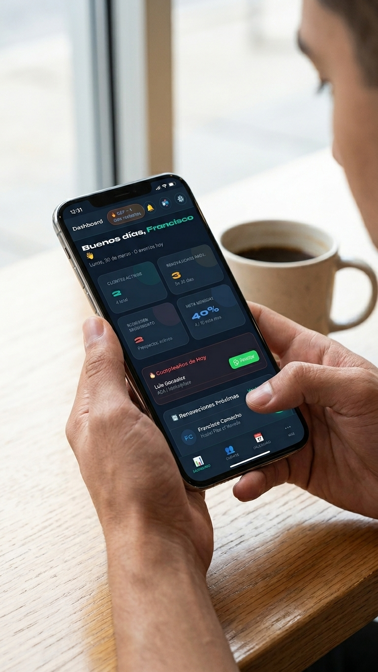 Vista promocional de la app AgentPro